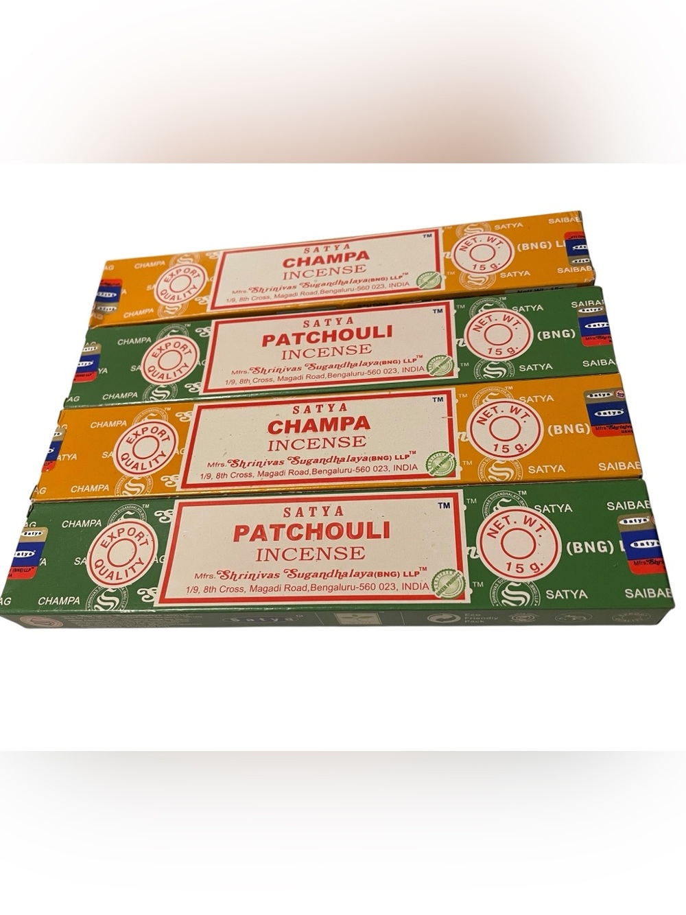 Satya Champa & Patchouli Incense 4 Boxes 15g Each